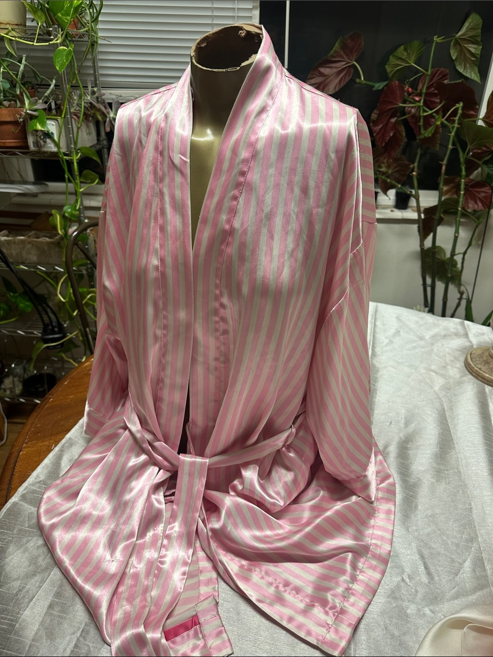 Victoria's Secret Pink and White Striped Satin Robe